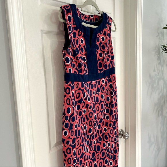 Boden Women Sheath Colorful Geometric Dress US 8R  Pink Blue Sleeveless Cotton - Picture 6 of 13